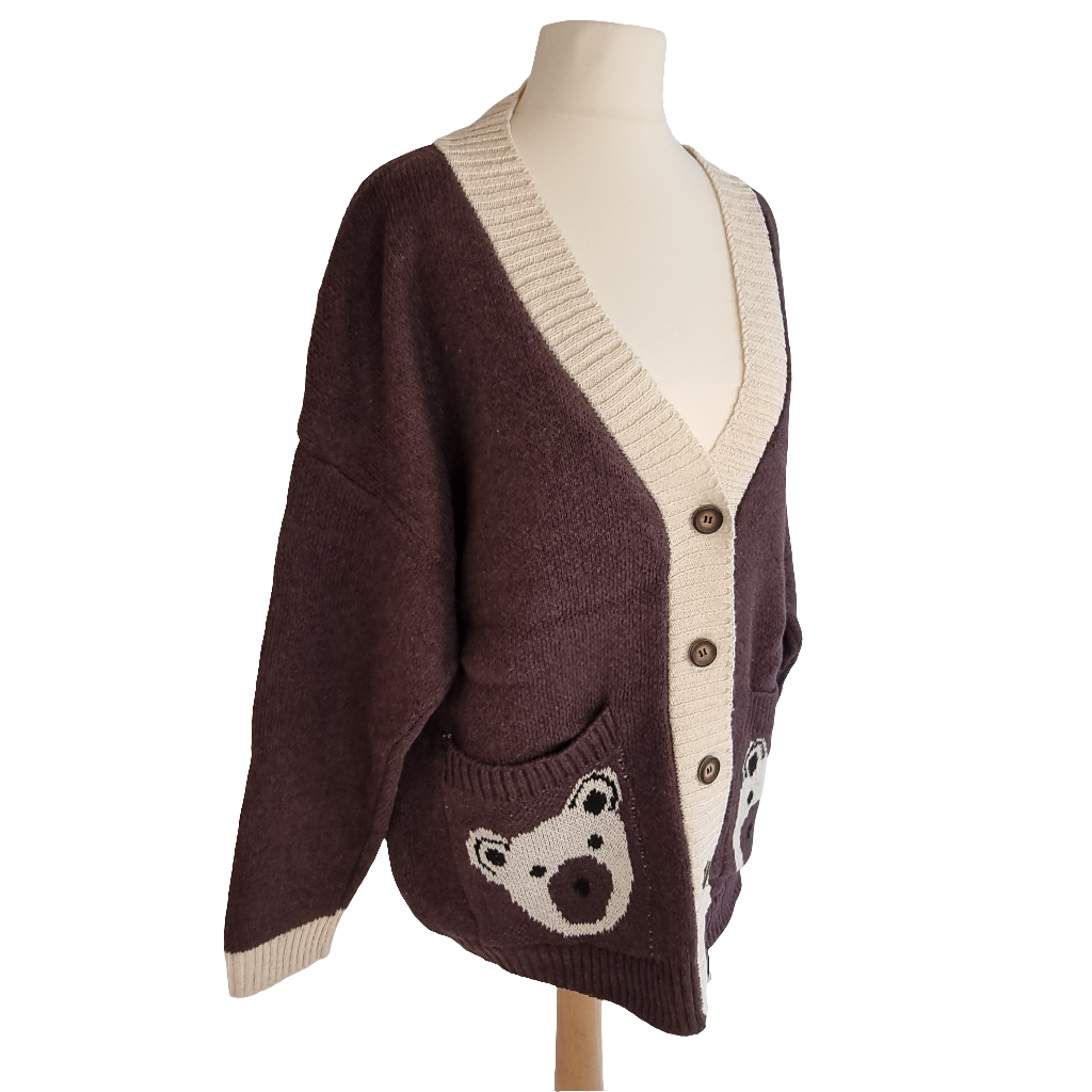 Cozy Bear Pocket Brown Cardigan