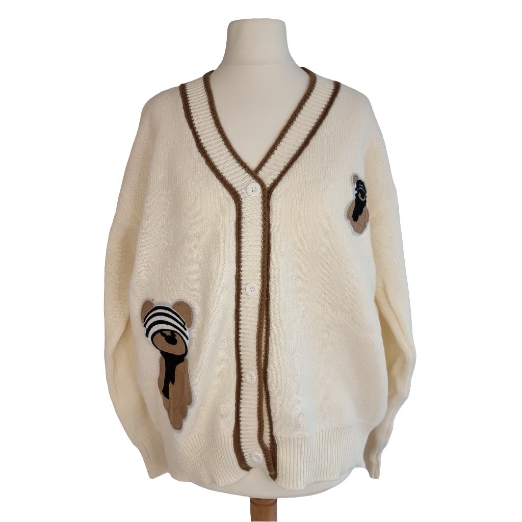 Cozy Bear Peek Cream Cardigan