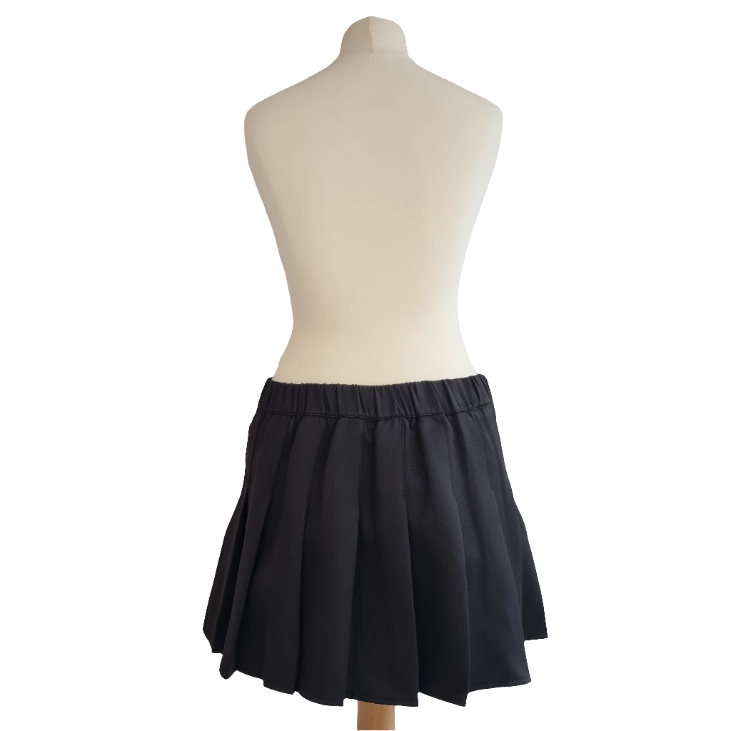 Black Pleated Mini Skirt with Ribbon Bow Accents