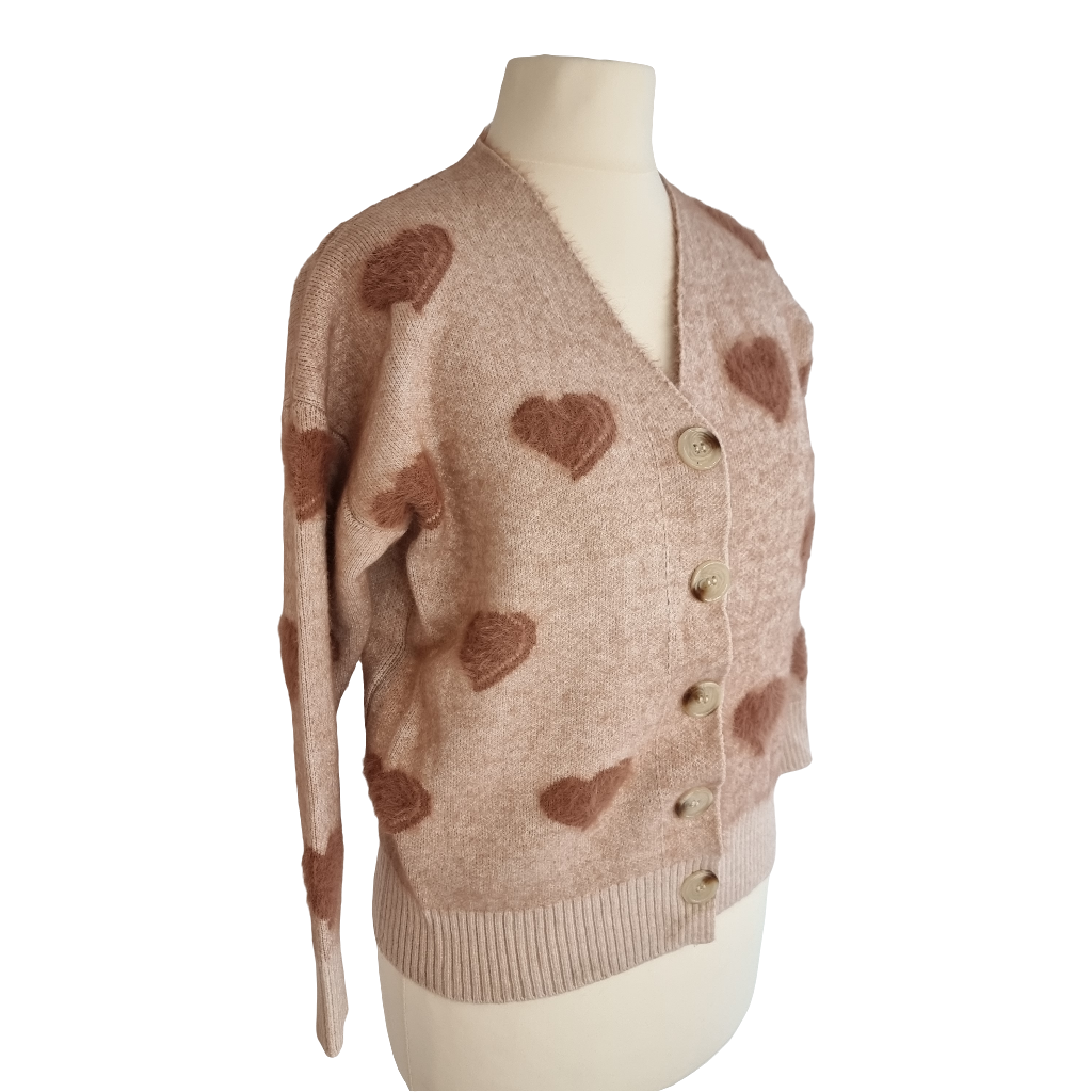 Fuzzy Heart Beige Cozy Cardigan