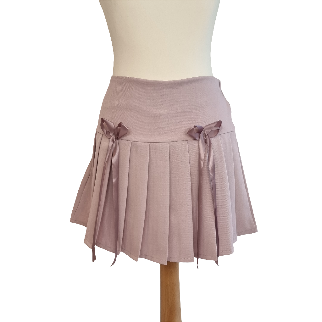 Satin Bow Accent Pleated Skirt in Rose Pink