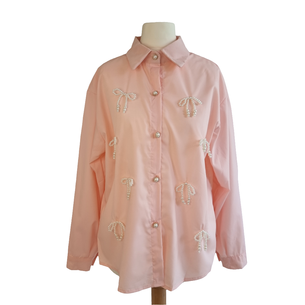 Pearl Bow Charm Blouse Pink