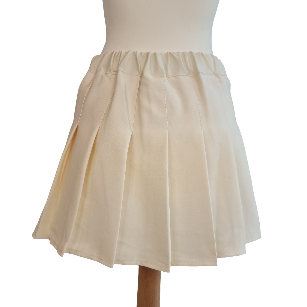 Cream Pleated Mini Skirt with Black Bow Accents