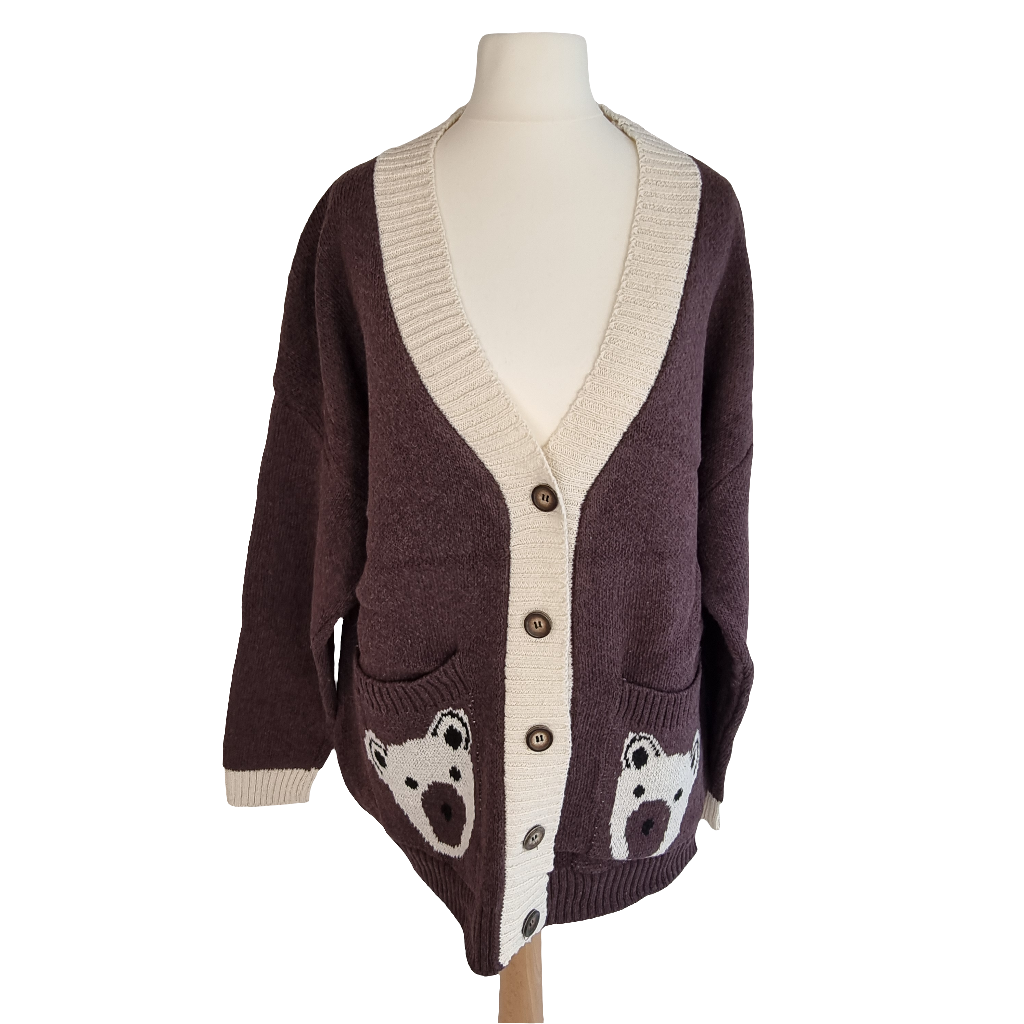 Cozy Bear Pocket Brown Cardigan