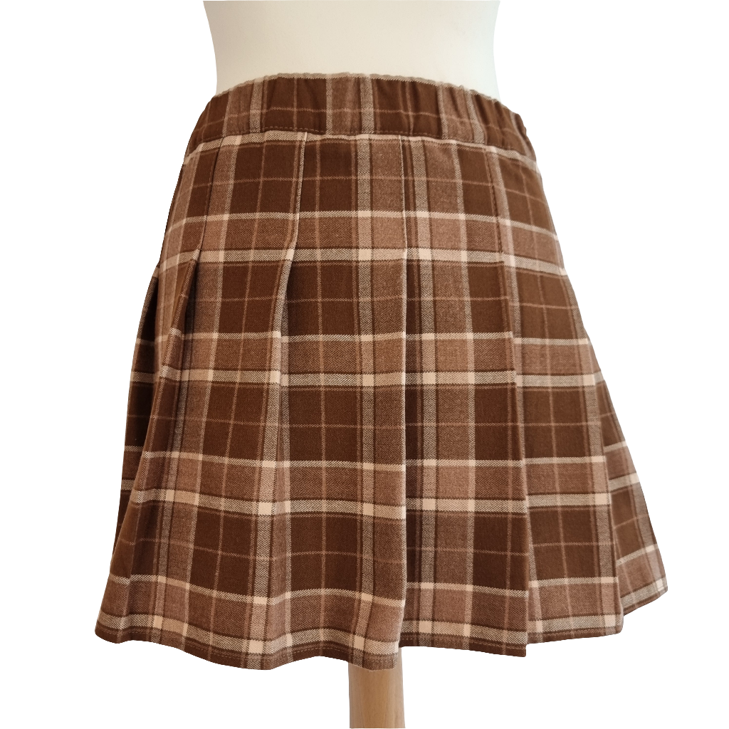 Brown Plaid Wool-Blend Pleated Mini Skirt