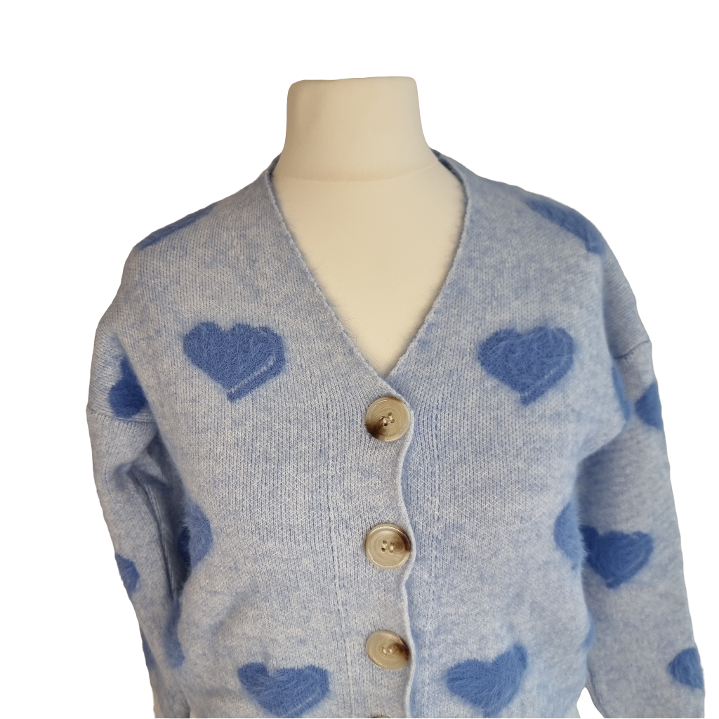 Cozy Heart Blue Knit Cardigan