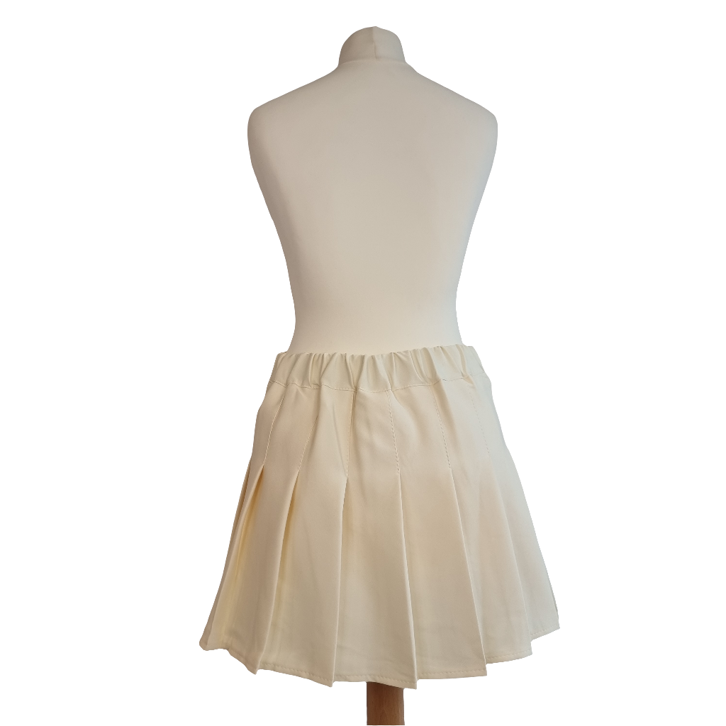 Cream Pleated Mini Skirt with Black Bow Accents