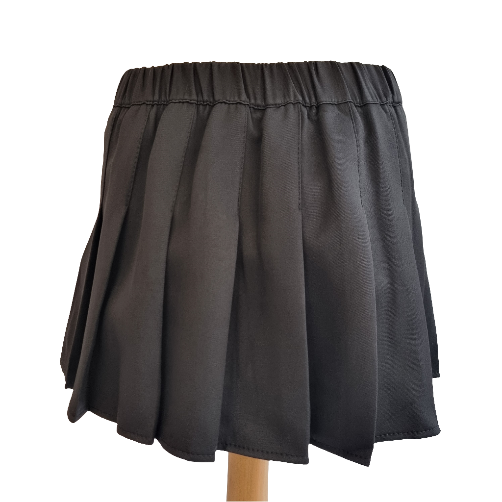 Black Pleated Mini Skirt with Ribbon Bow Accents