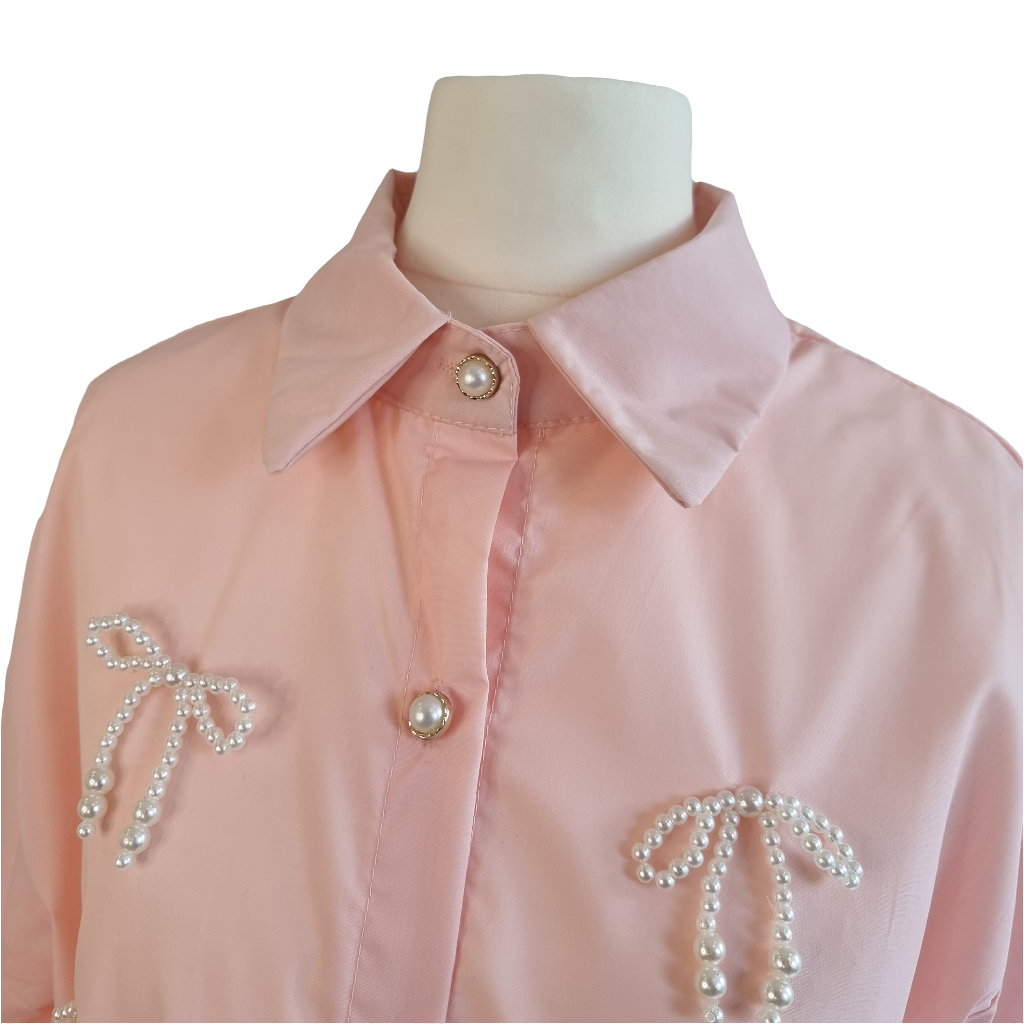 Pearl Bow Charm Blouse Pink