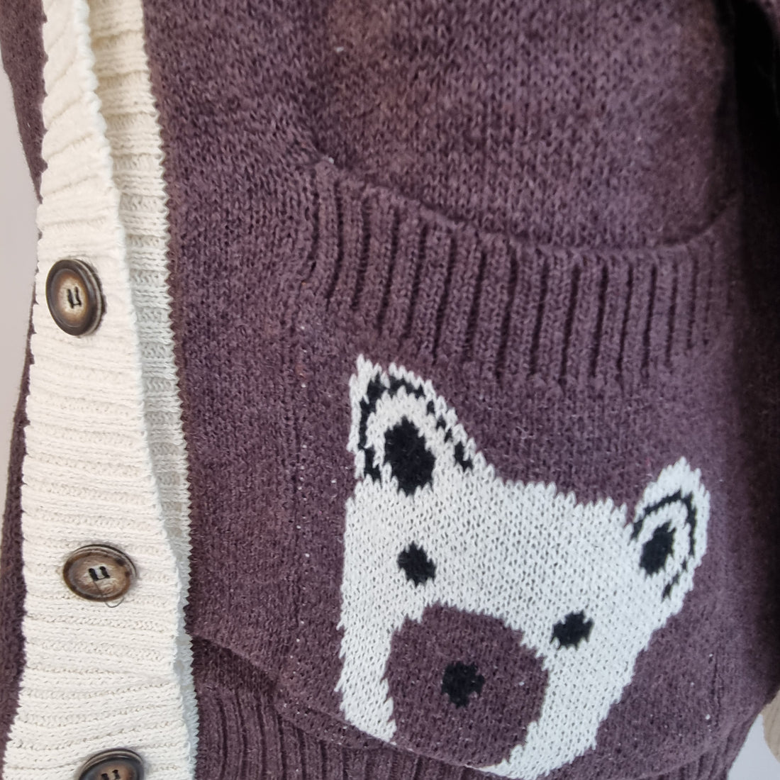 Cozy Bear Pocket Brown Cardigan