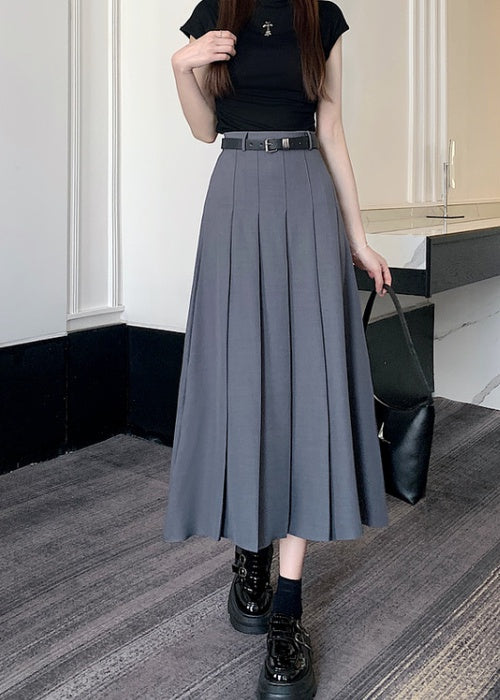 Slate Grace Pleated Midi Skirt