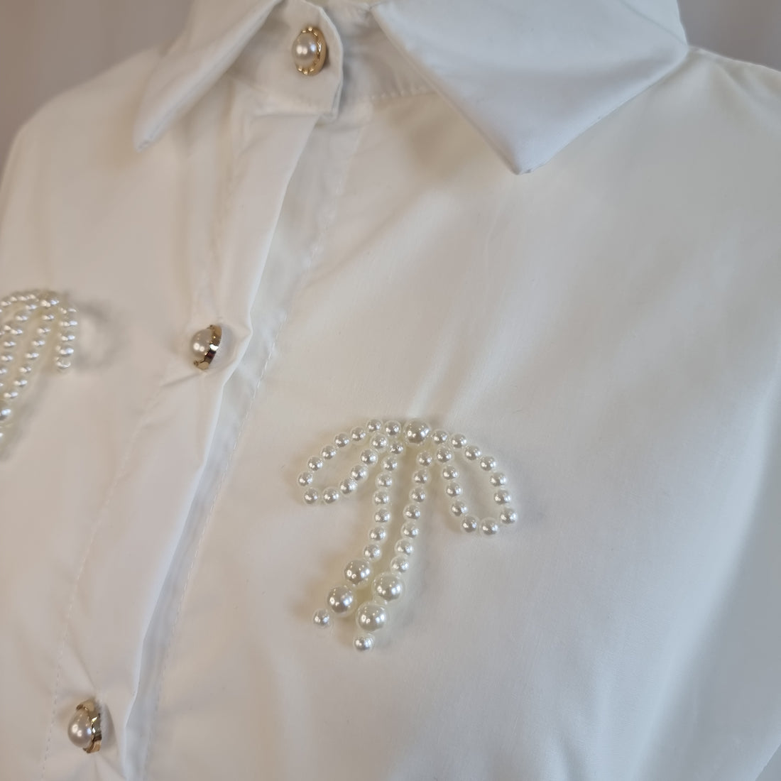 Pearl Bow Charm Blouse White