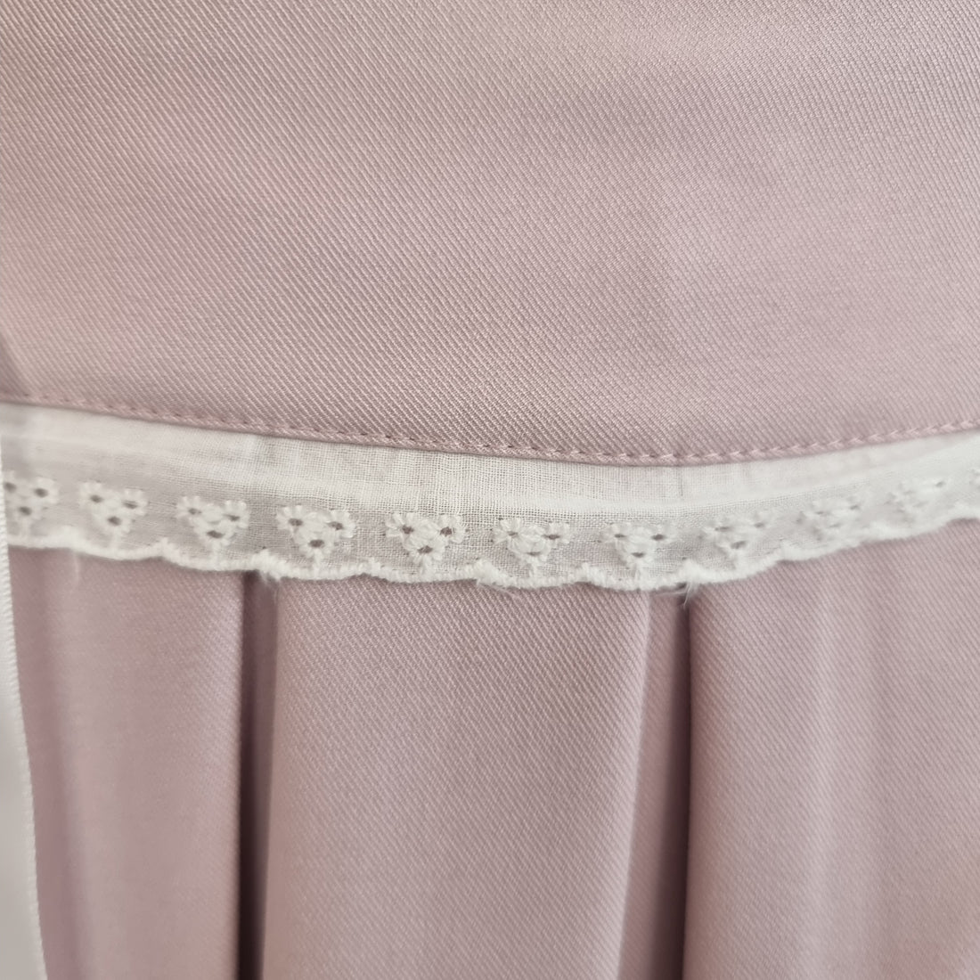 Lilac Pleated Skirt with Lace Trim and Satin Ribbons