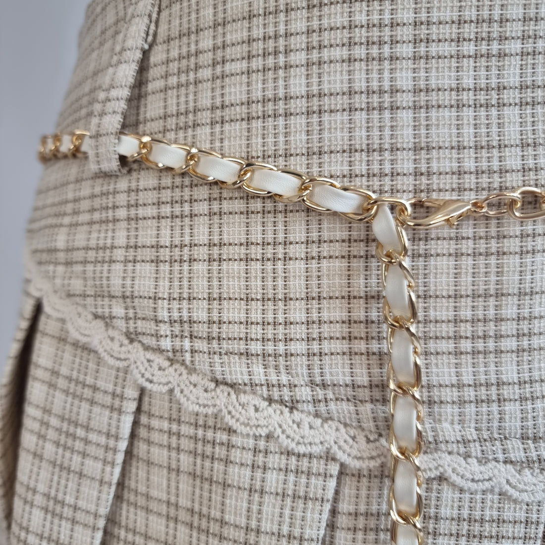 Classic Beige Plaid Skirt