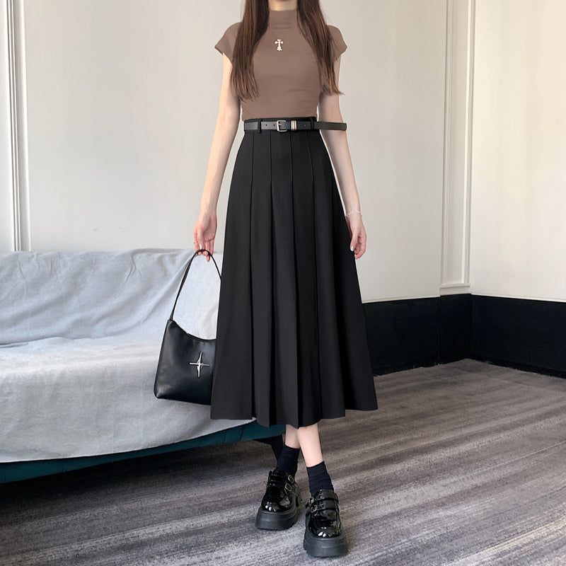 Noir Elegance Pleated Midi Skirt