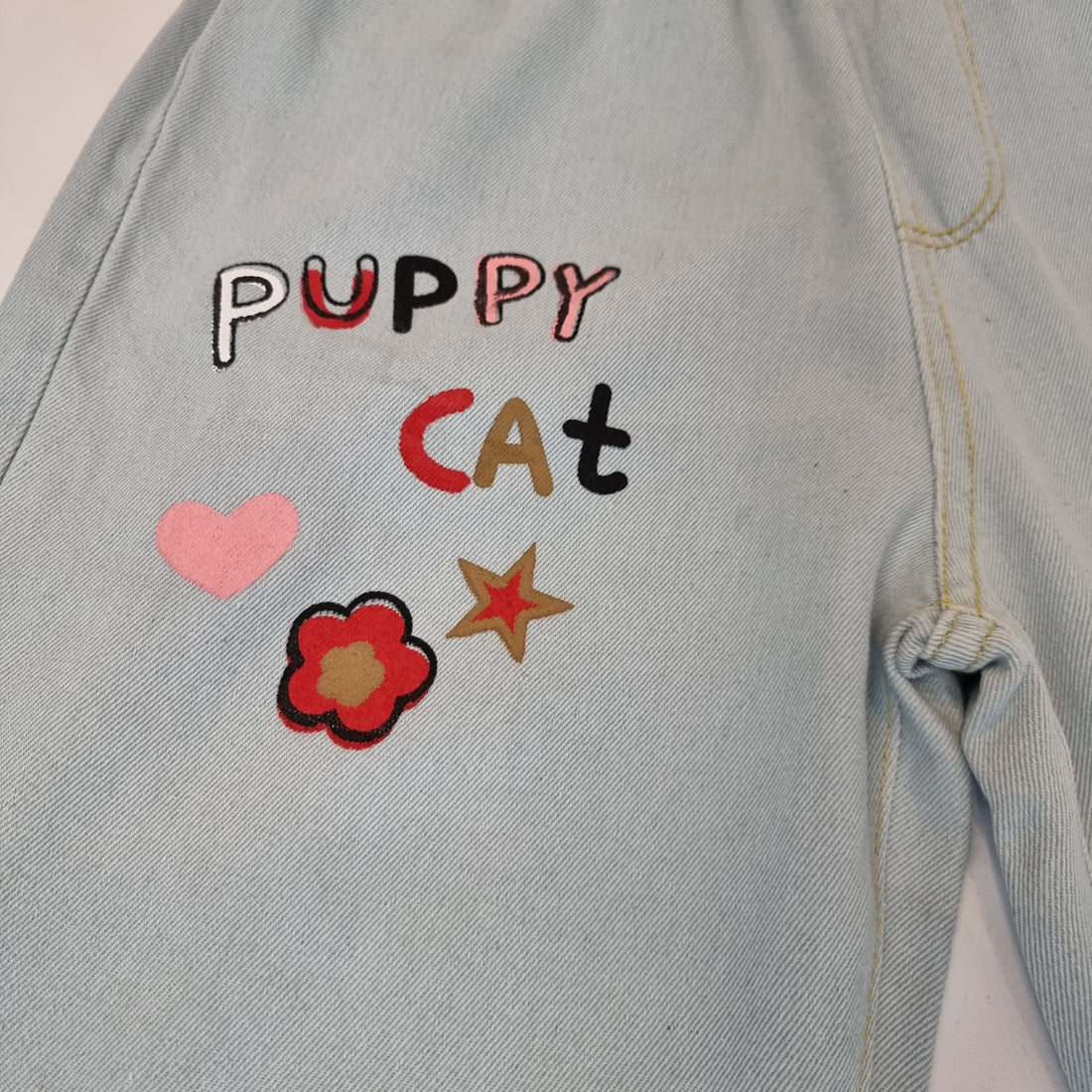 Playful Puppy & Cat Embroidered Jeans