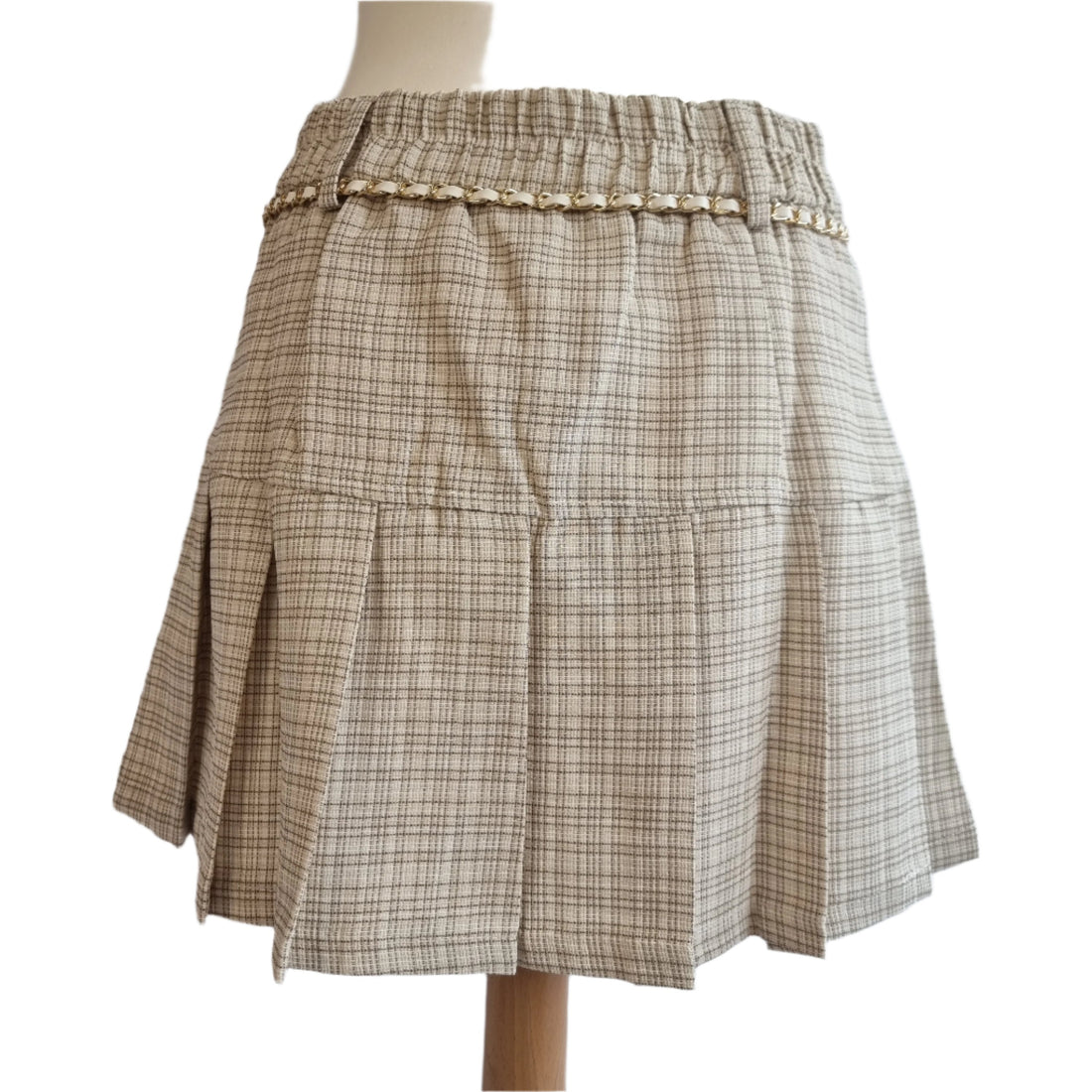 Classic Beige Plaid Skirt