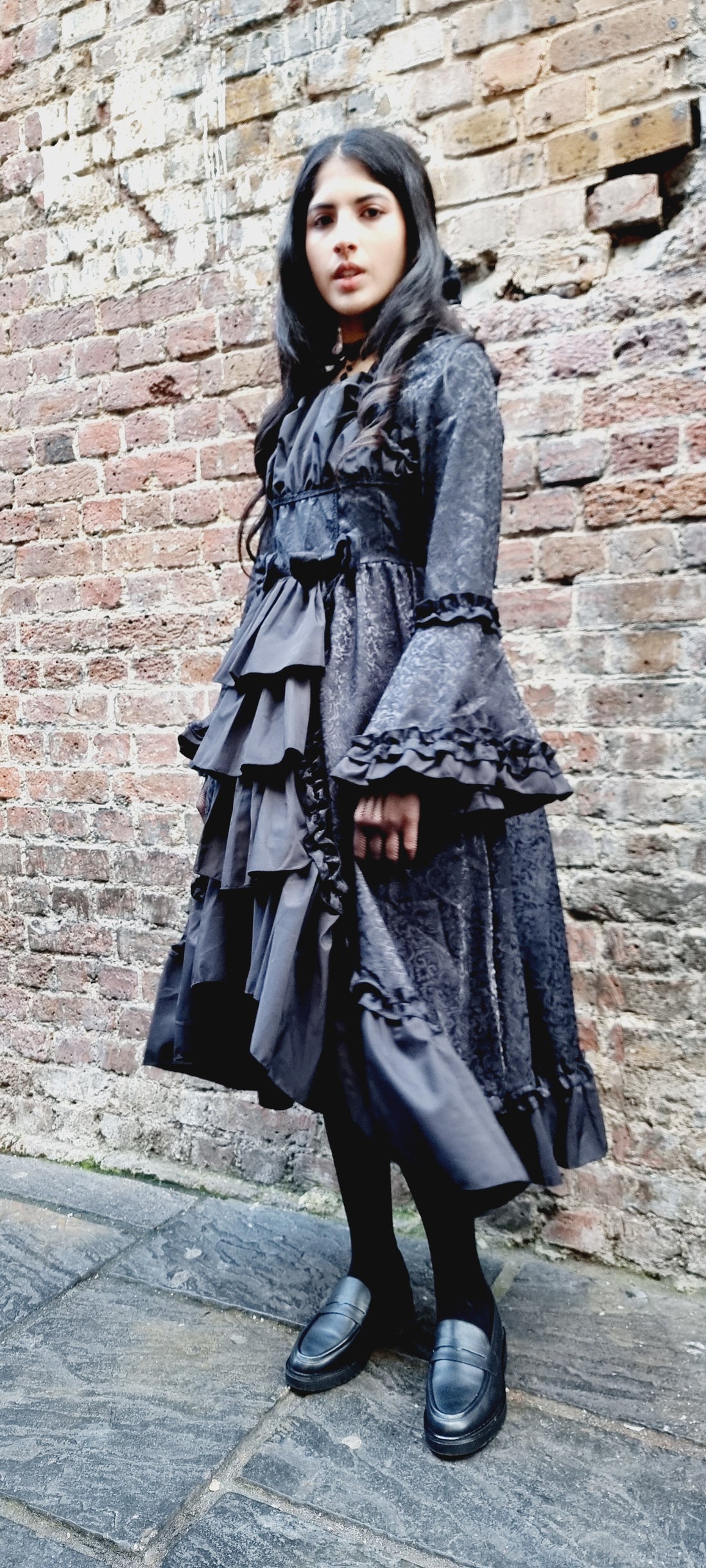 Gothic Elegance Black Long-Sleeve Lolita Dress