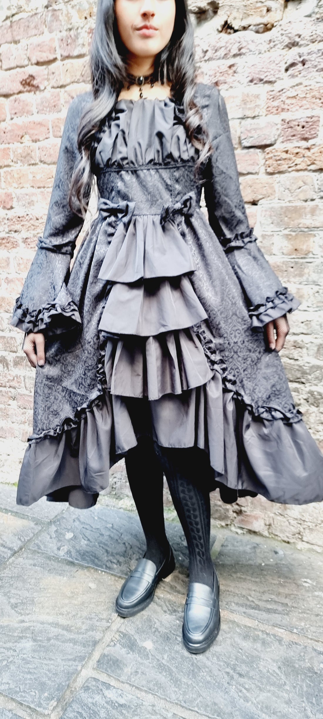 Gothic Elegance Black Long-Sleeve Lolita Dress