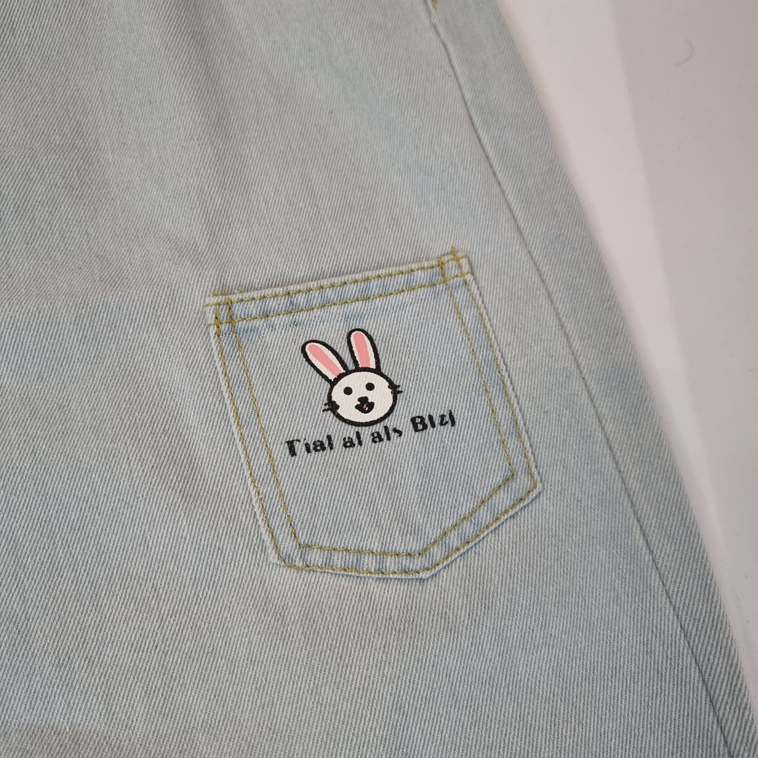 Playful Bunny Embroidered Denim Pants