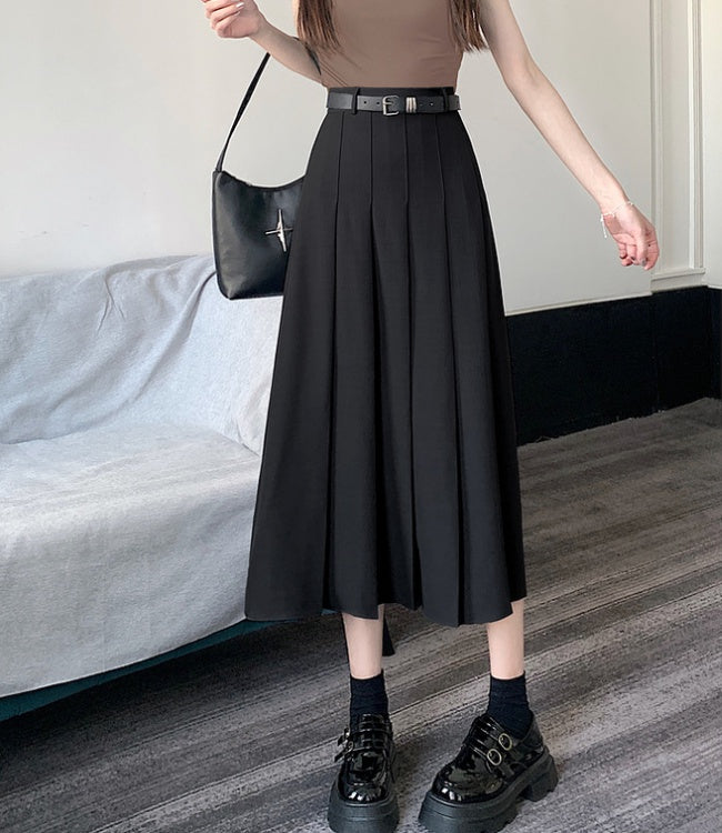 Noir Elegance Pleated Midi Skirt