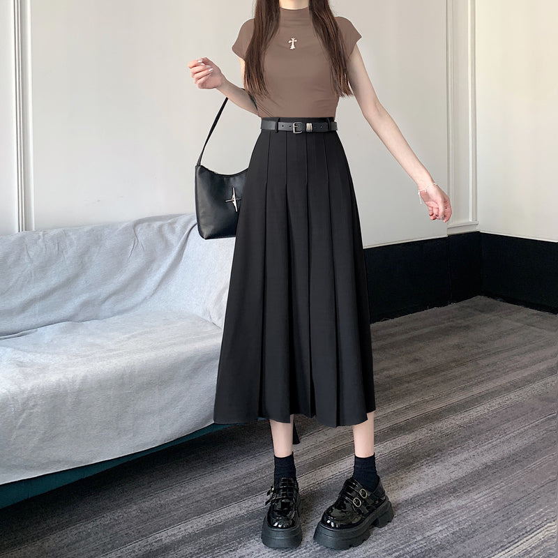 Noir Elegance Pleated Midi Skirt