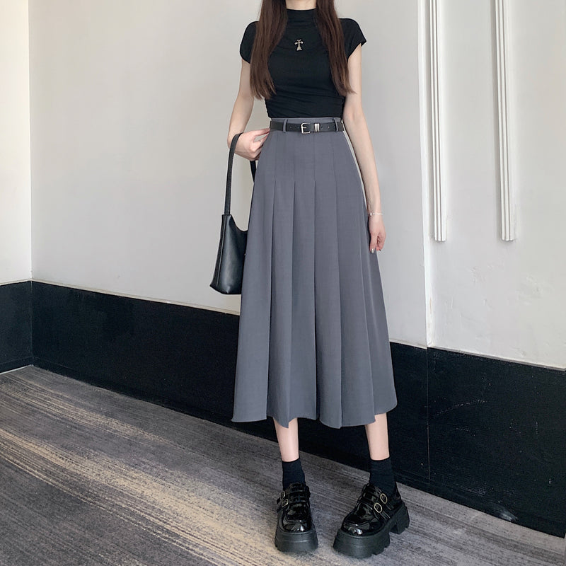 Slate Grace Pleated Midi Skirt