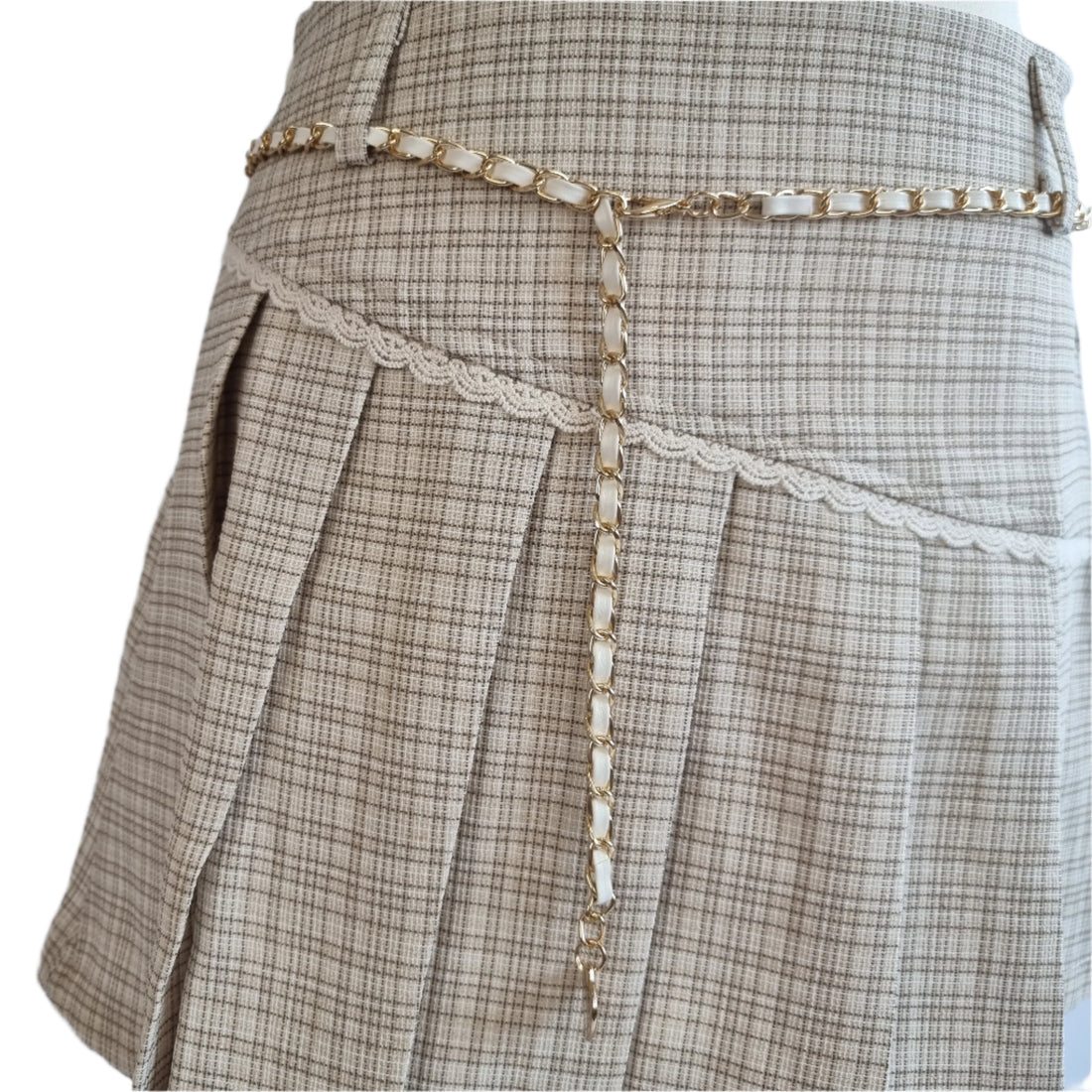 Classic Beige Plaid Skirt