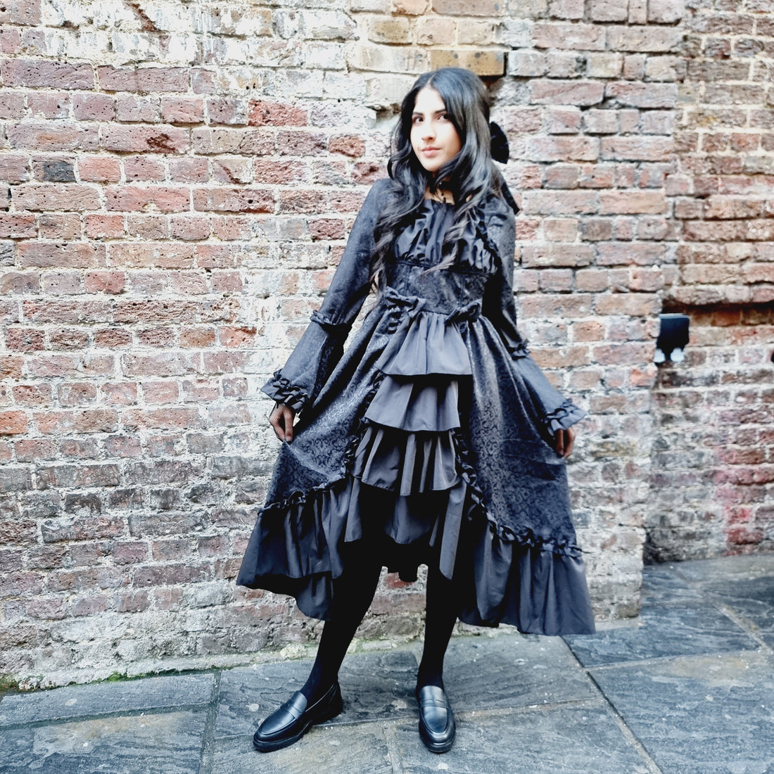 Gothic Elegance Black Long-Sleeve Lolita Dress