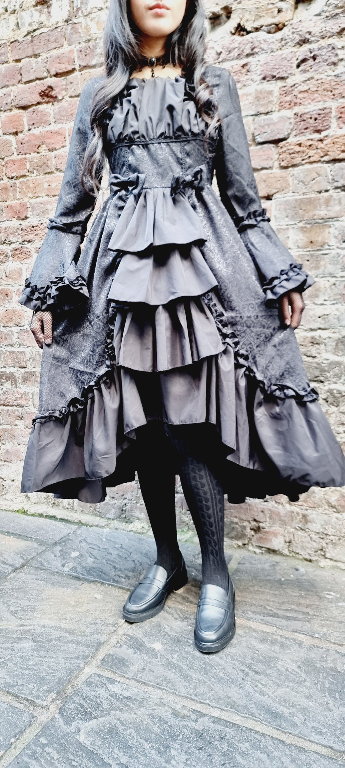 Gothic Elegance Black Long-Sleeve Lolita Dress