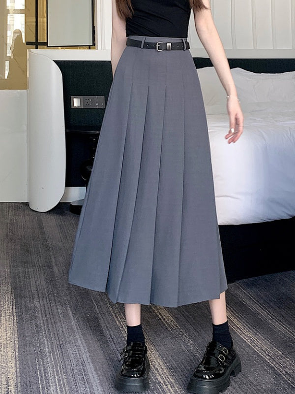 Slate Grace Pleated Midi Skirt