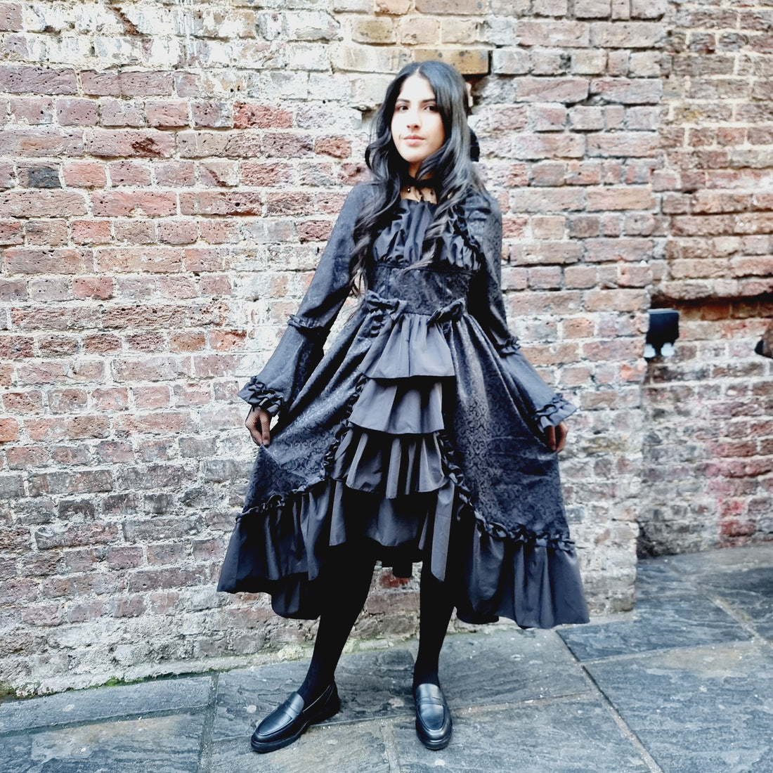 Gothic Elegance Black Long-Sleeve Lolita Dress