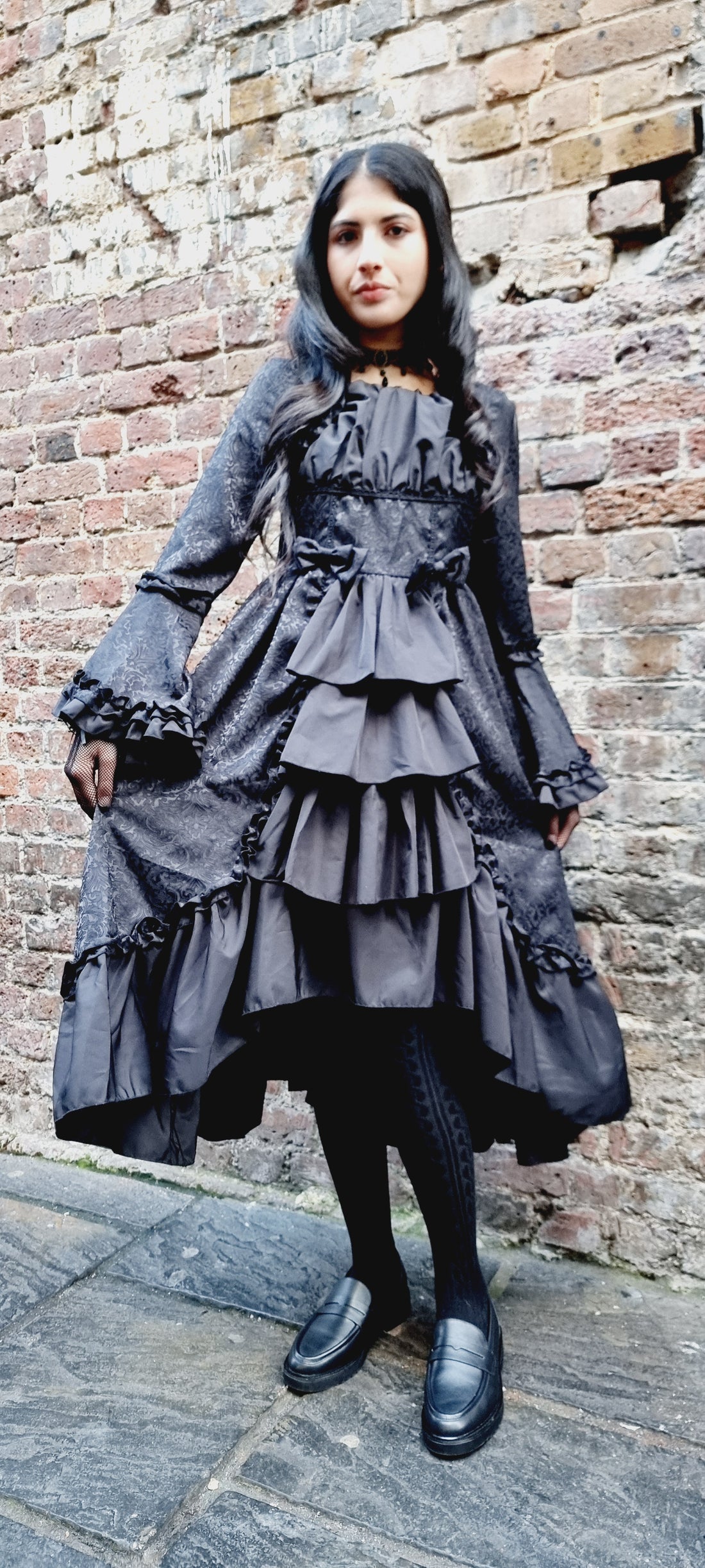 Gothic Elegance Black Long-Sleeve Lolita Dress