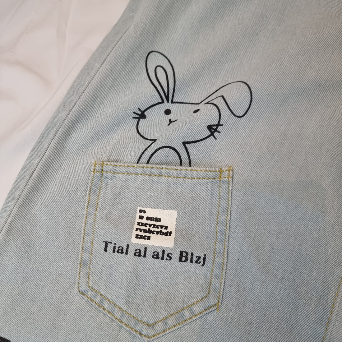 Playful Bunny Embroidered Denim Pants