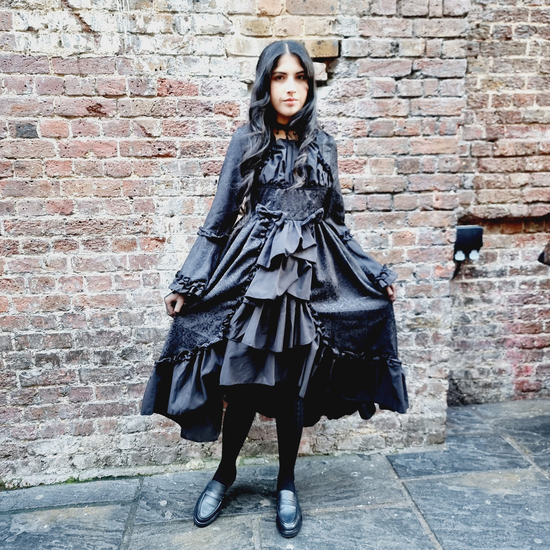 Gothic Elegance Black Long-Sleeve Lolita Dress