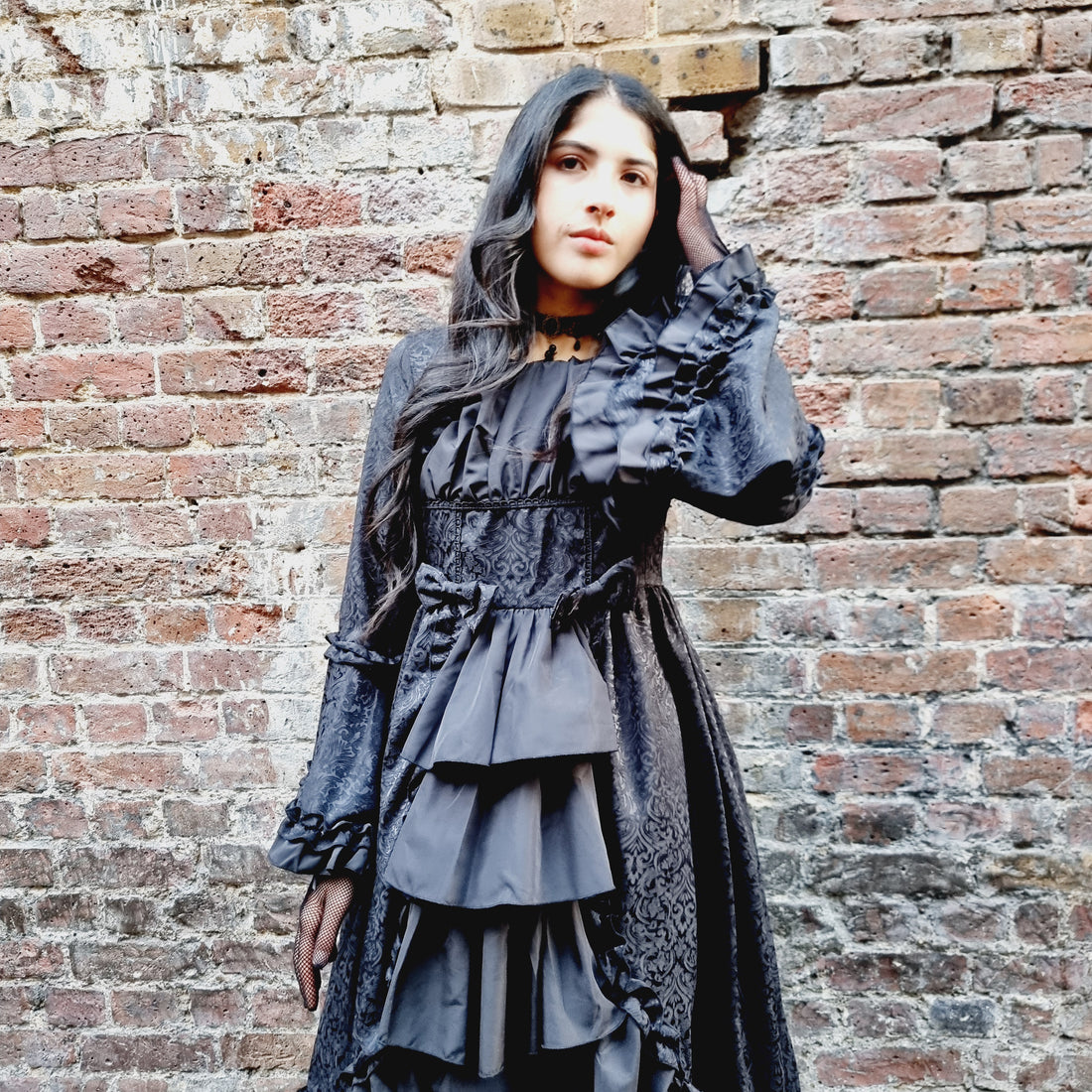 Gothic Elegance Black Long-Sleeve Lolita Dress