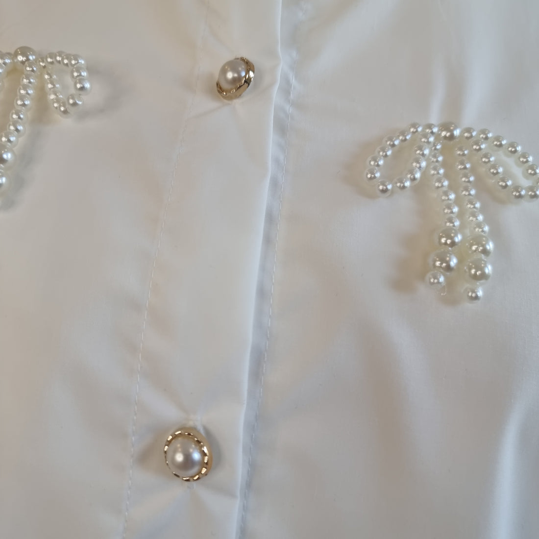 Pearl Bow Charm Blouse White