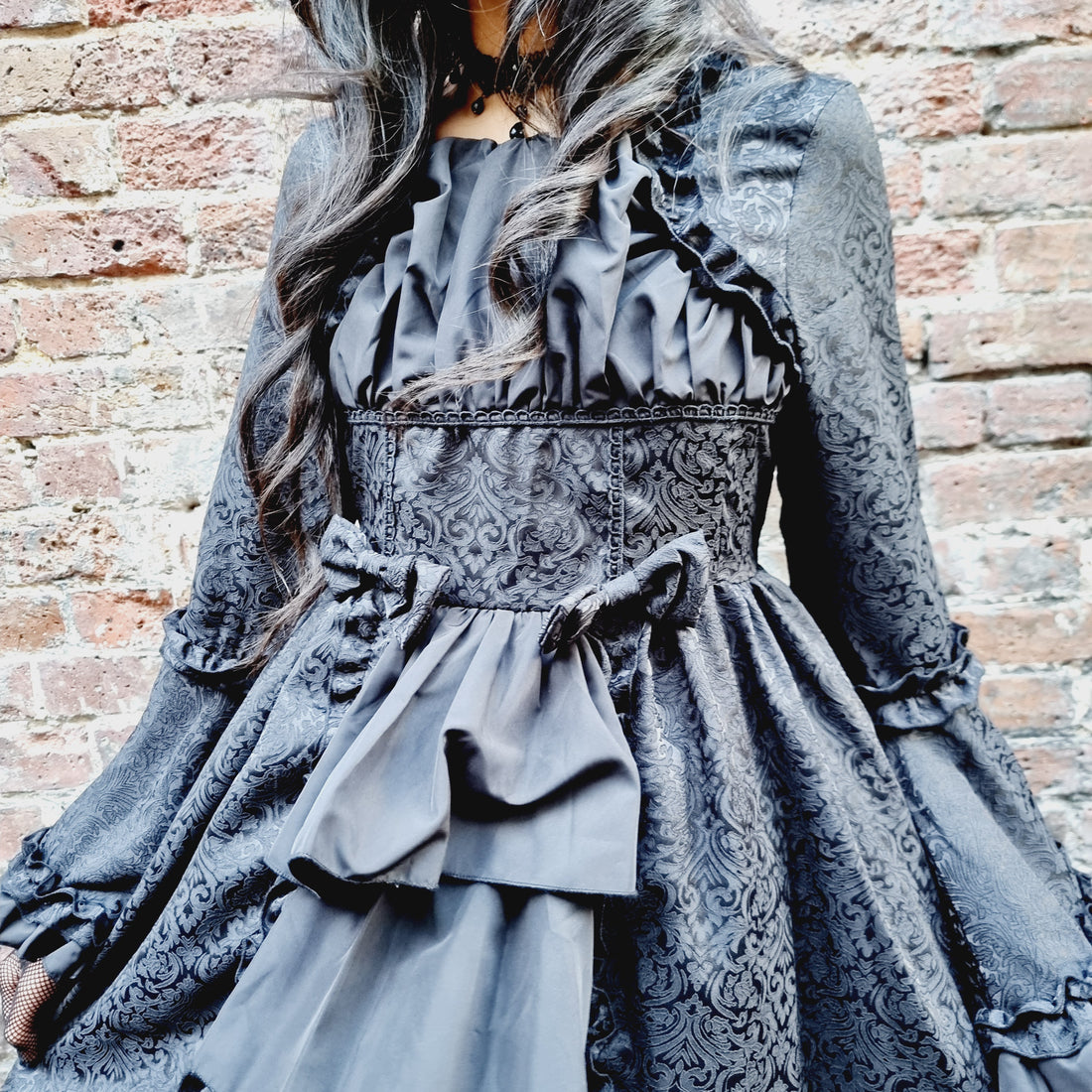 Gothic Elegance Black Long-Sleeve Lolita Dress