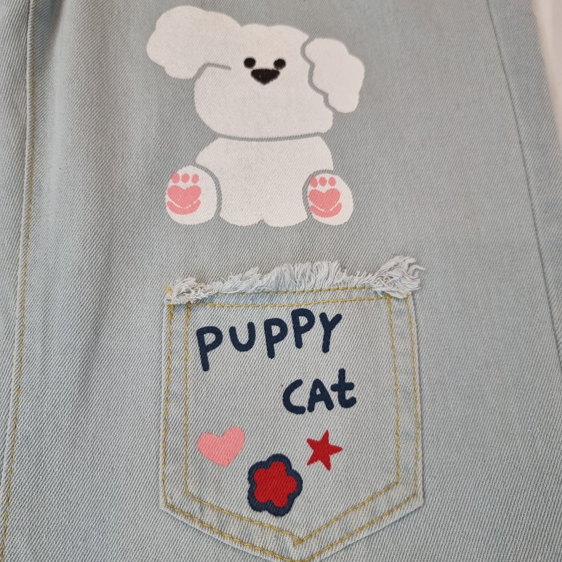 Playful Puppy & Cat Embroidered Jeans